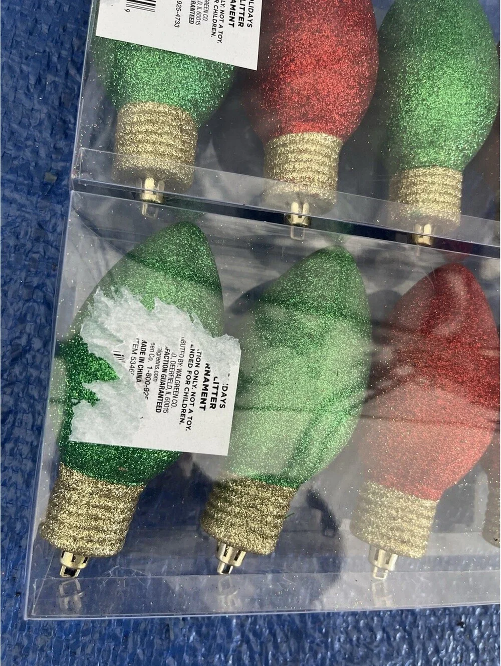 Large Glitter Bulb Ornaments (2 4-packs)  Green Red